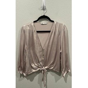 ZARA V-Neck Button Down Cream Blouse